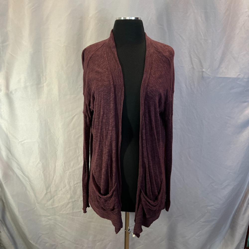 Element Cardigan Sweater Womens Maroon Lightweight Open Front Patch Pockets